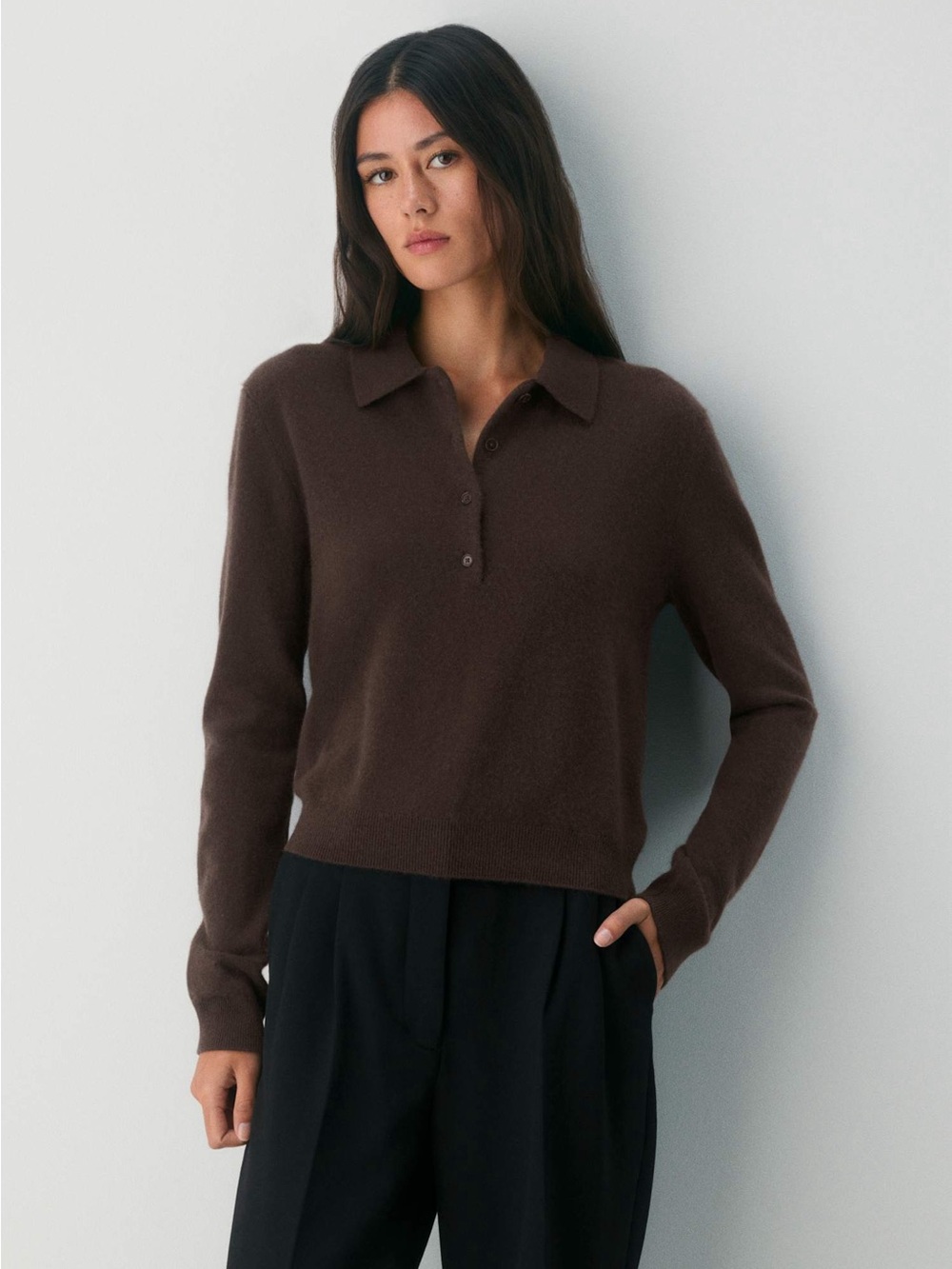 Aritzia Brown Polo-Collar Cashmere Blend Sweater